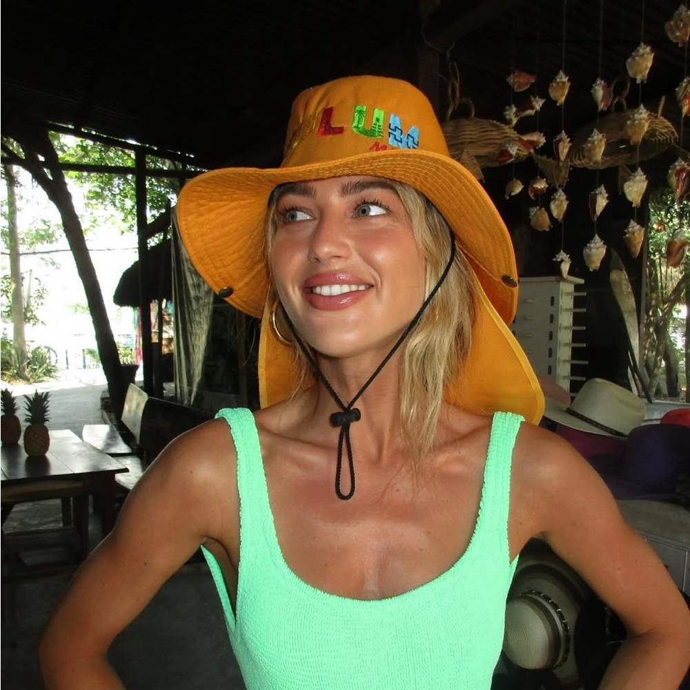 TULUM bucket sun hat beige tan one size unisex embroidered
